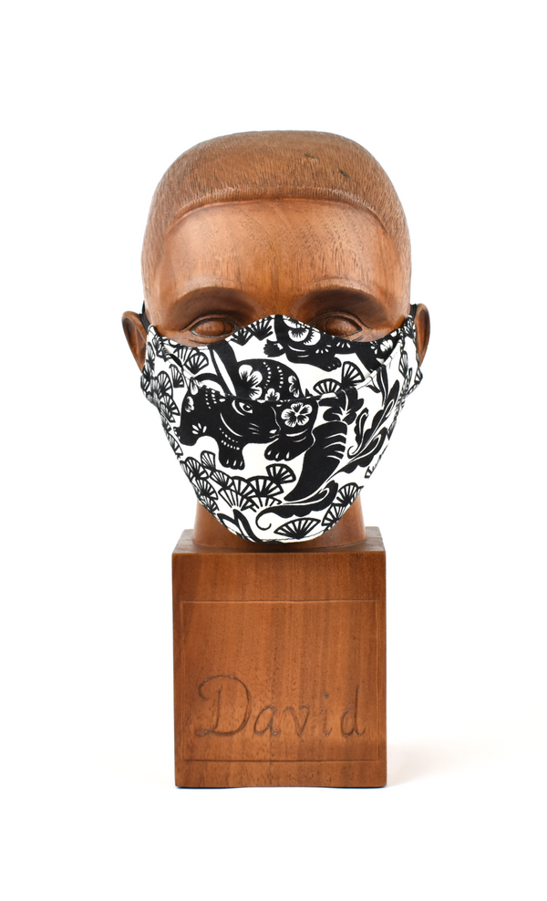 Premium Black with White Floral Flat Front Cloth Face Mask - FM46 Face Mask David August, Inc.   