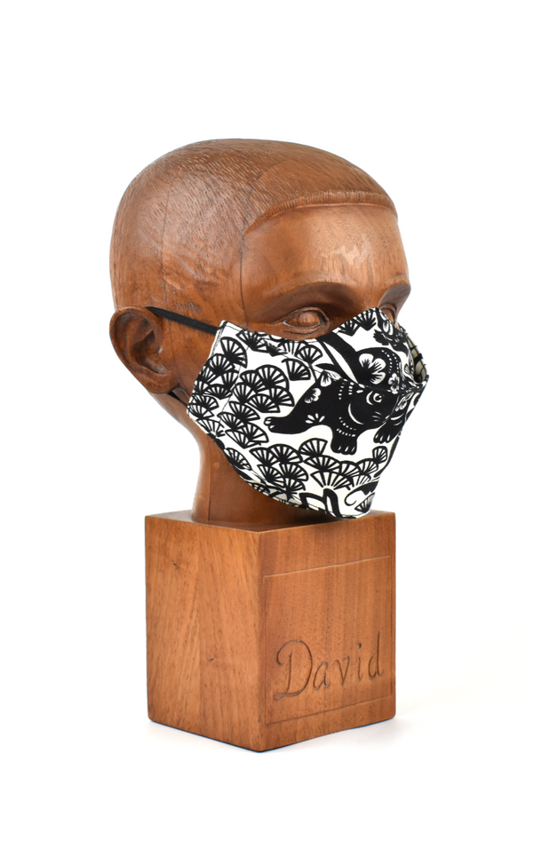 Premium Black with White Floral Flat Front Cloth Face Mask - FM46 Face Mask David August, Inc.   