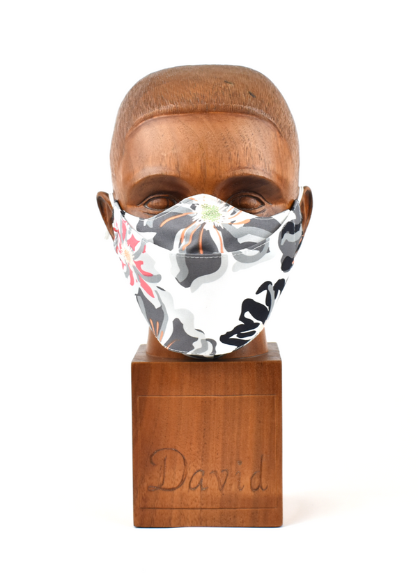 Premium White with Grey & Coral Floral Flat Front Cloth Face Mask - FM49 Face Mask David August, Inc.   