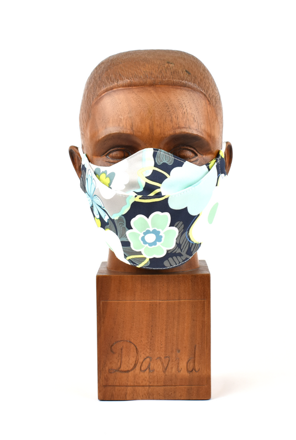 Premium Navy with Turquoise & White Floral Flat Front Cloth Face Mask - FM48 Face Mask David August, Inc.   