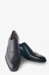 David August Leather Brogue Oxford in Dark Black Nero Fondente Shoes David August, Inc.   