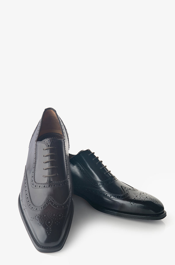 David August Leather Brogue Oxford in Dark Black Nero Fondente Shoes David August, Inc.   