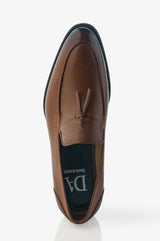 David August Pebble Grain Leather Belgian Loafer in Peccary Tobacco Shoes David August, Inc.   
