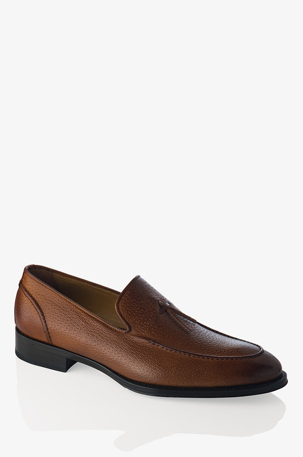 David August Pebble Grain Leather Belgian Loafer in Peccary Tobacco Shoes David August, Inc.   