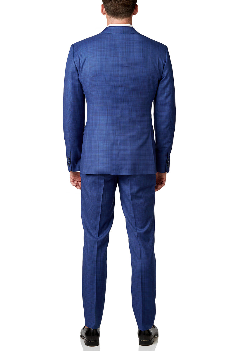 Midnight Blue Window Plaid Wool 3-Piece Suit Suit David August, Inc.   